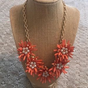 J Crew Factory Coral Beaded Statement Necklace